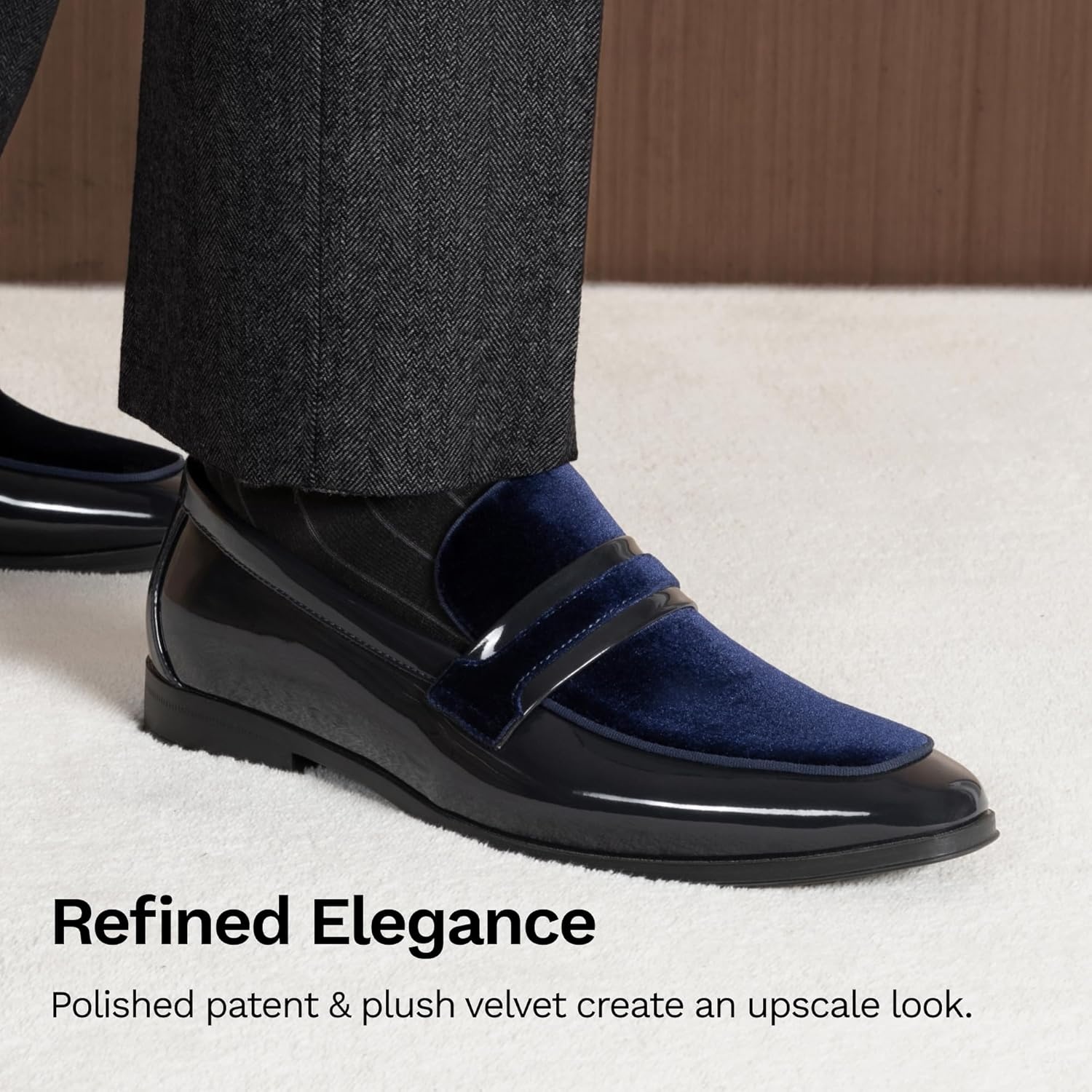 image:imageBruno Marc Mens Tuxedo Patent Loafers Classic Velvet Slipon Dress ShoesBlue