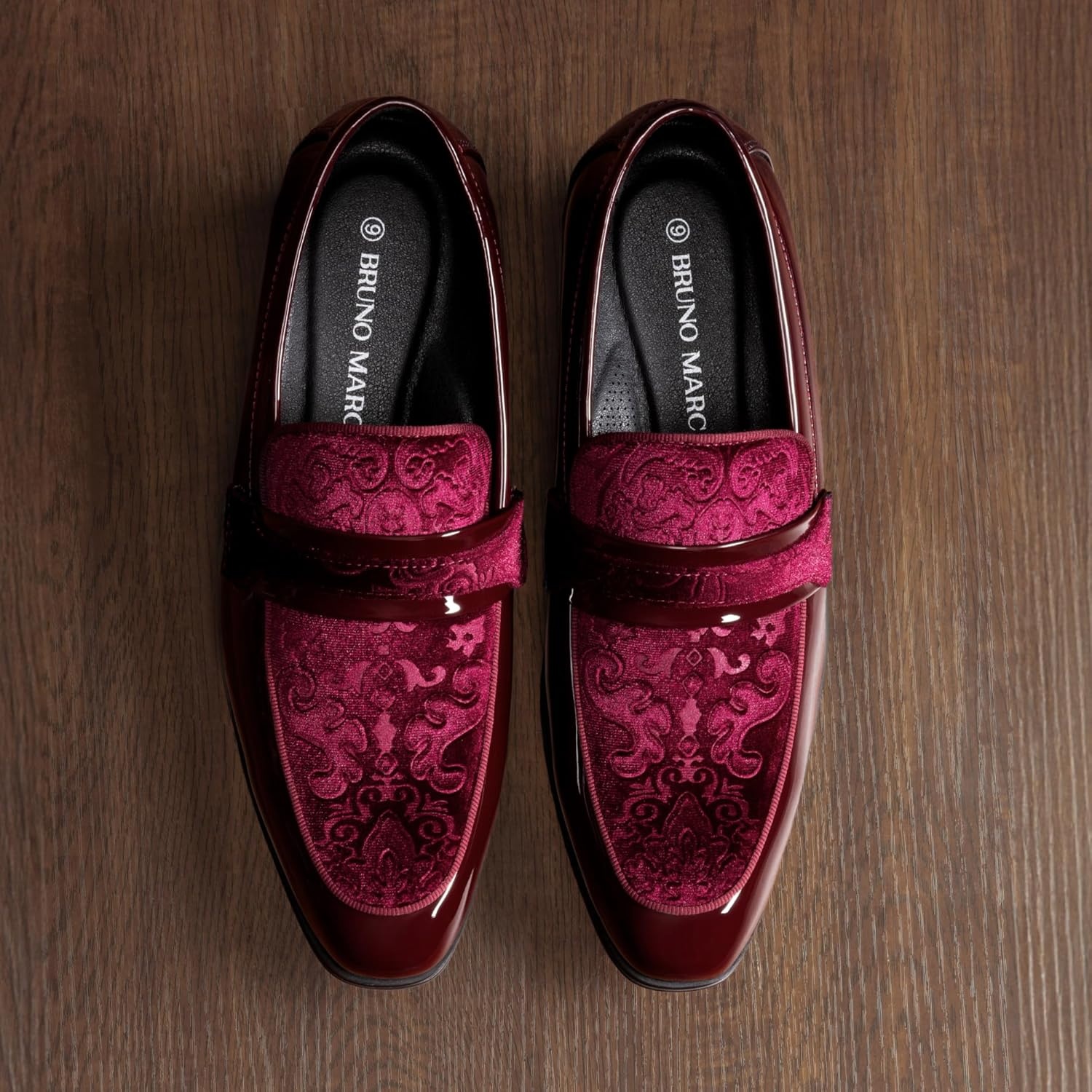 image:imageBruno Marc Mens Tuxedo Patent Loafers Classic Velvet Slipon Dress ShoesBurgundy