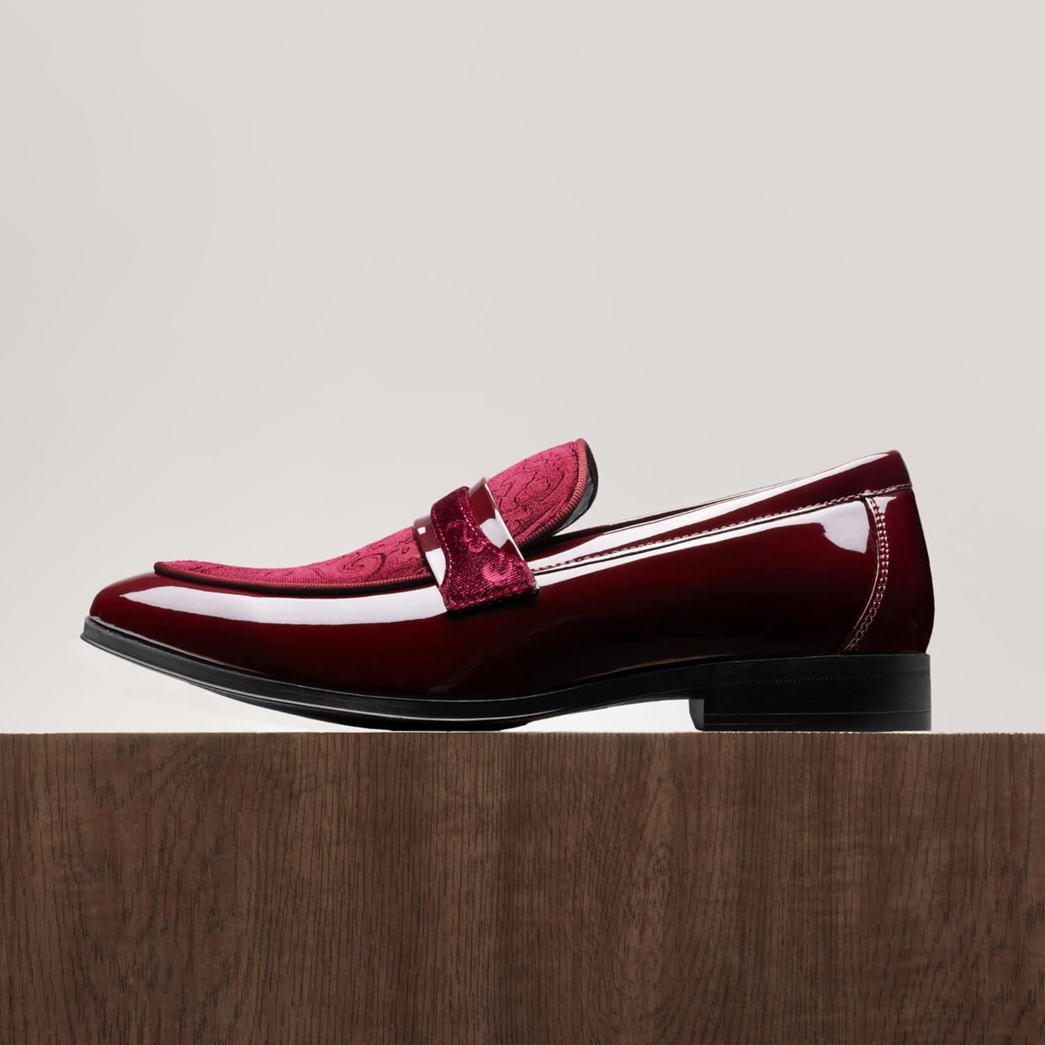 image:imageBruno Marc Mens Tuxedo Patent Loafers Classic Velvet Slipon Dress ShoesBurgundy