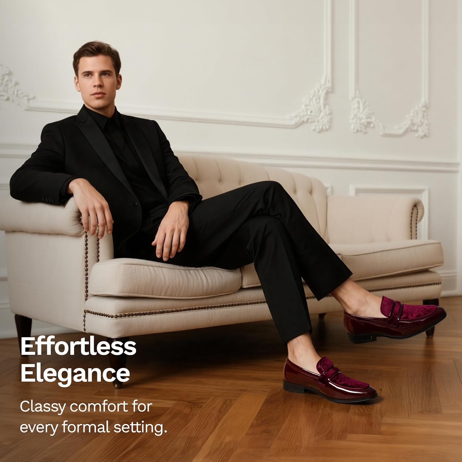 image:imageBruno Marc Mens Tuxedo Patent Loafers Classic Velvet Slipon Dress ShoesBurgundy