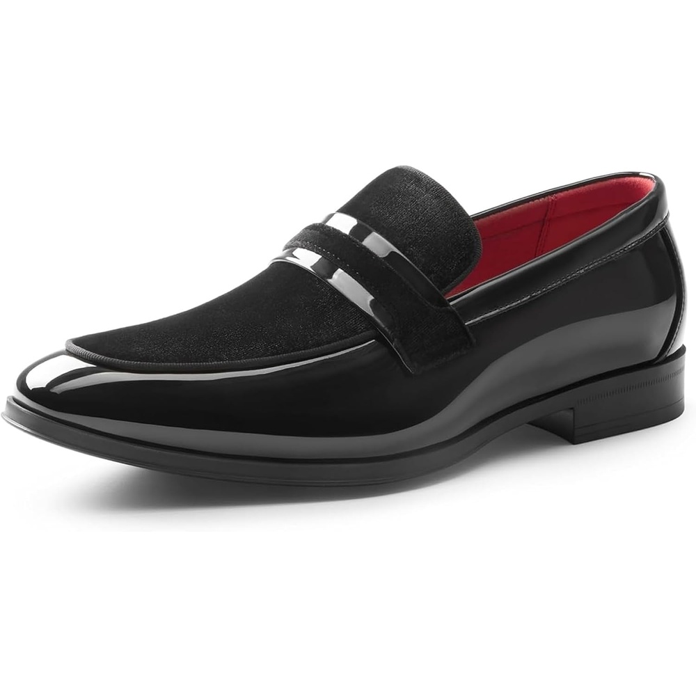 image:imageBruno Marc Mens Tuxedo Patent Loafers Classic Velvet Slipon Dress ShoesBlack