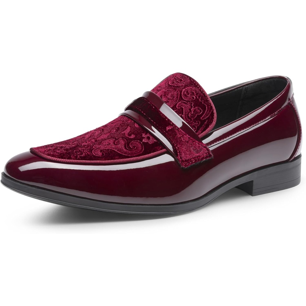 image:imageBruno Marc Mens Tuxedo Patent Loafers Classic Velvet Slipon Dress ShoesBurgundy