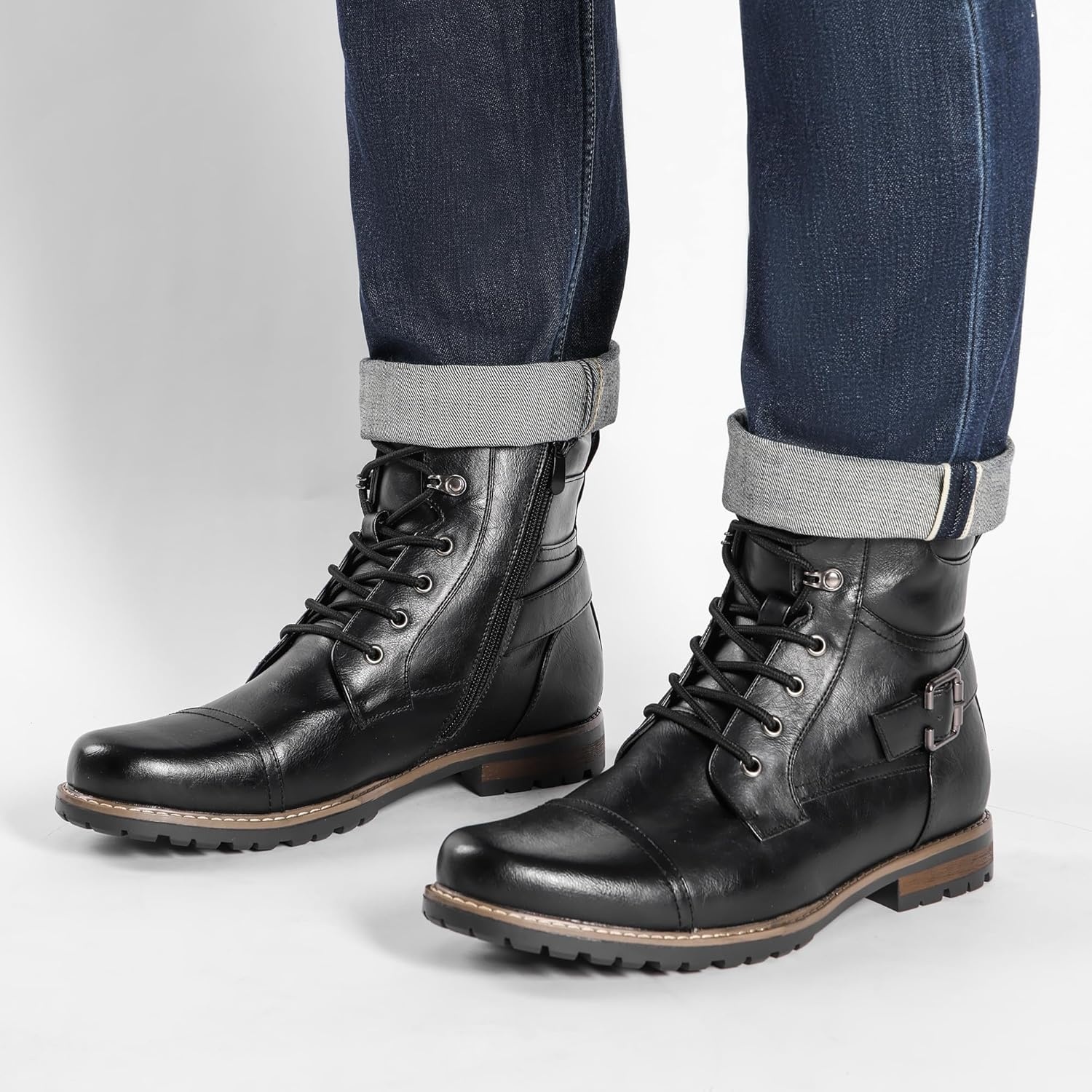 image:imageBruno Marc Mens Motorcycle Combat Boots Zipper Biker BootBlack