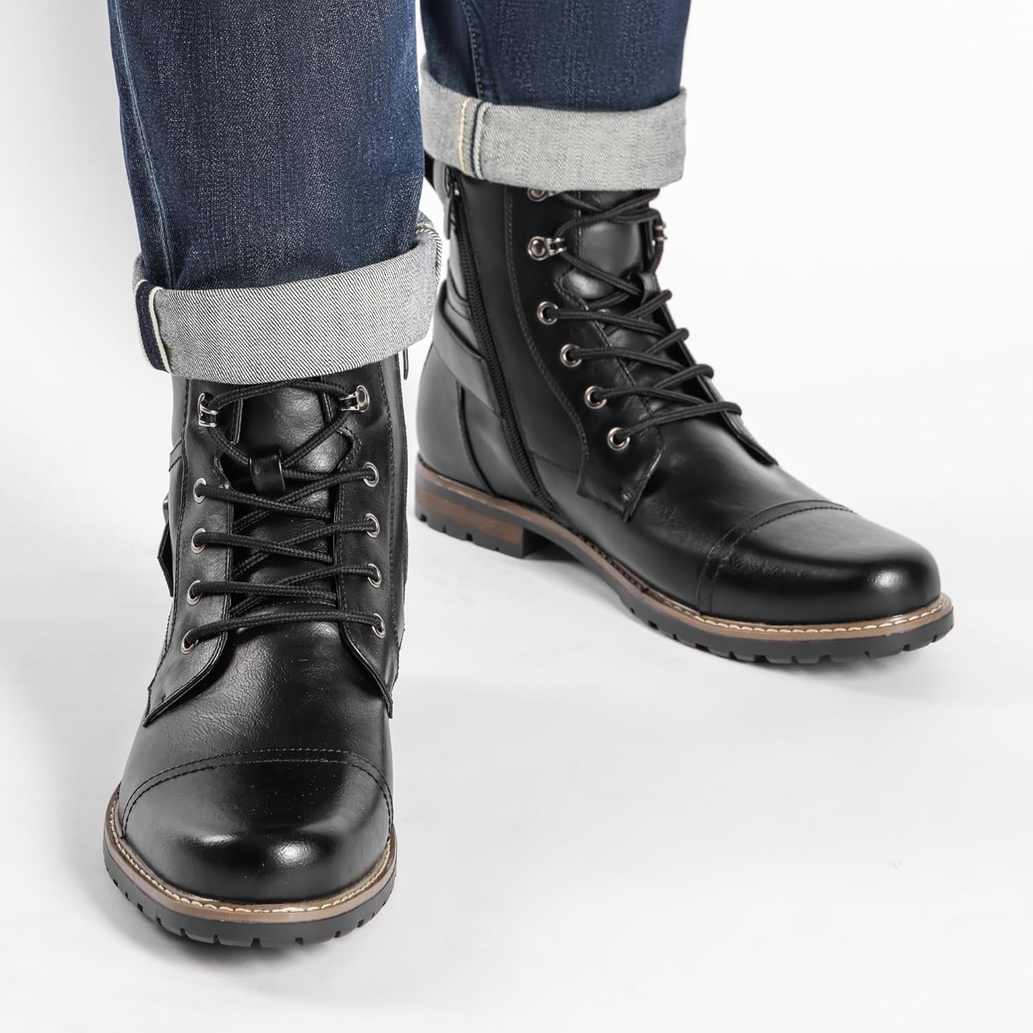 image:imageBruno Marc Mens Motorcycle Combat Boots Zipper Biker BootBlack