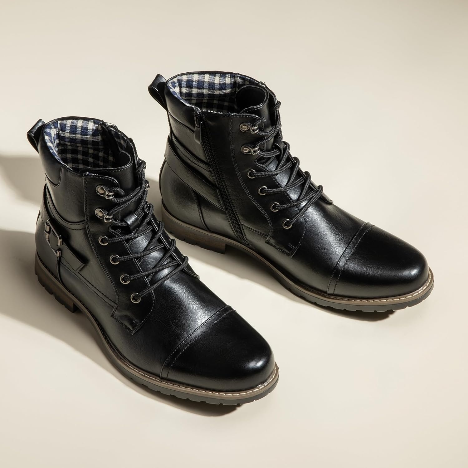 image:imageBruno Marc Mens Motorcycle Combat Boots Zipper Biker BootBlack