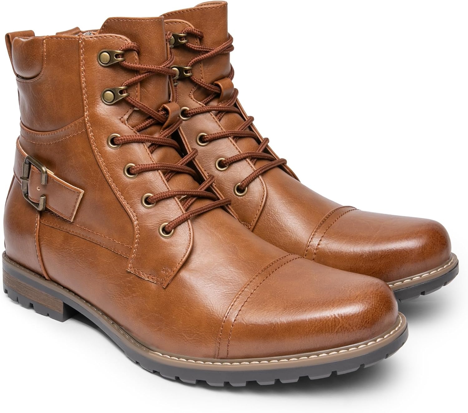 image:imageBruno Marc Mens Motorcycle Combat Boots Zipper Biker BootBrown