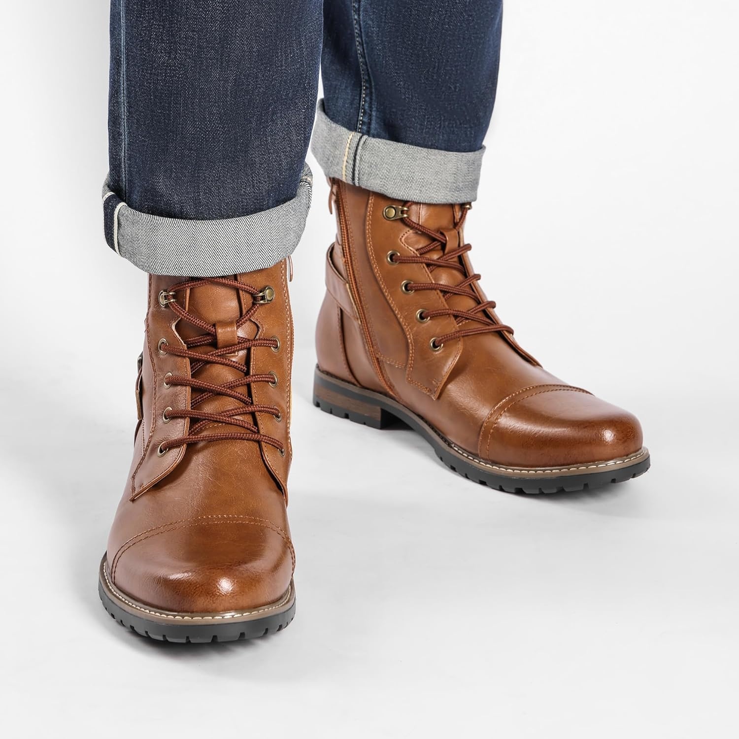 image:imageBruno Marc Mens Motorcycle Combat Boots Zipper Biker BootBrown