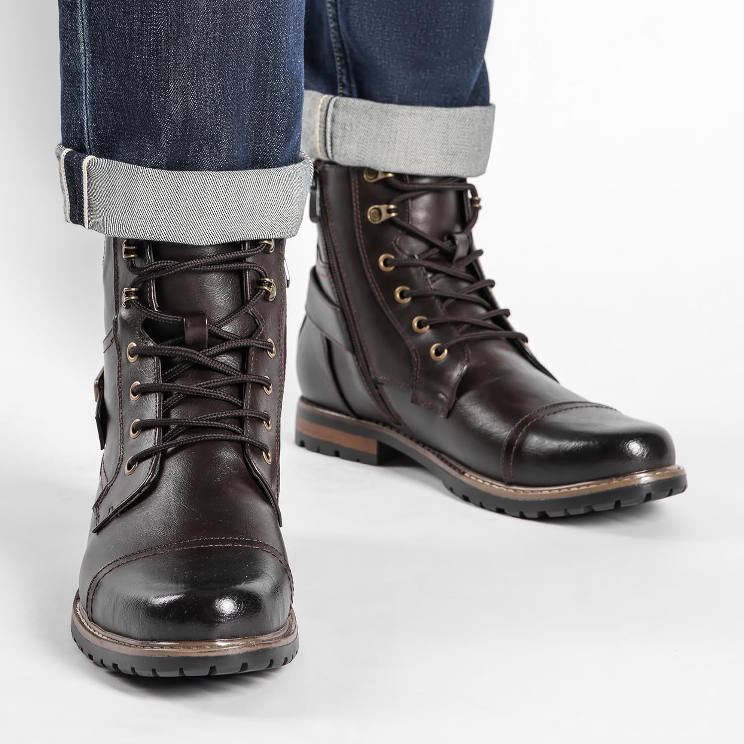 image:imageBruno Marc Mens Motorcycle Combat Boots Zipper Biker BootDark Brown3