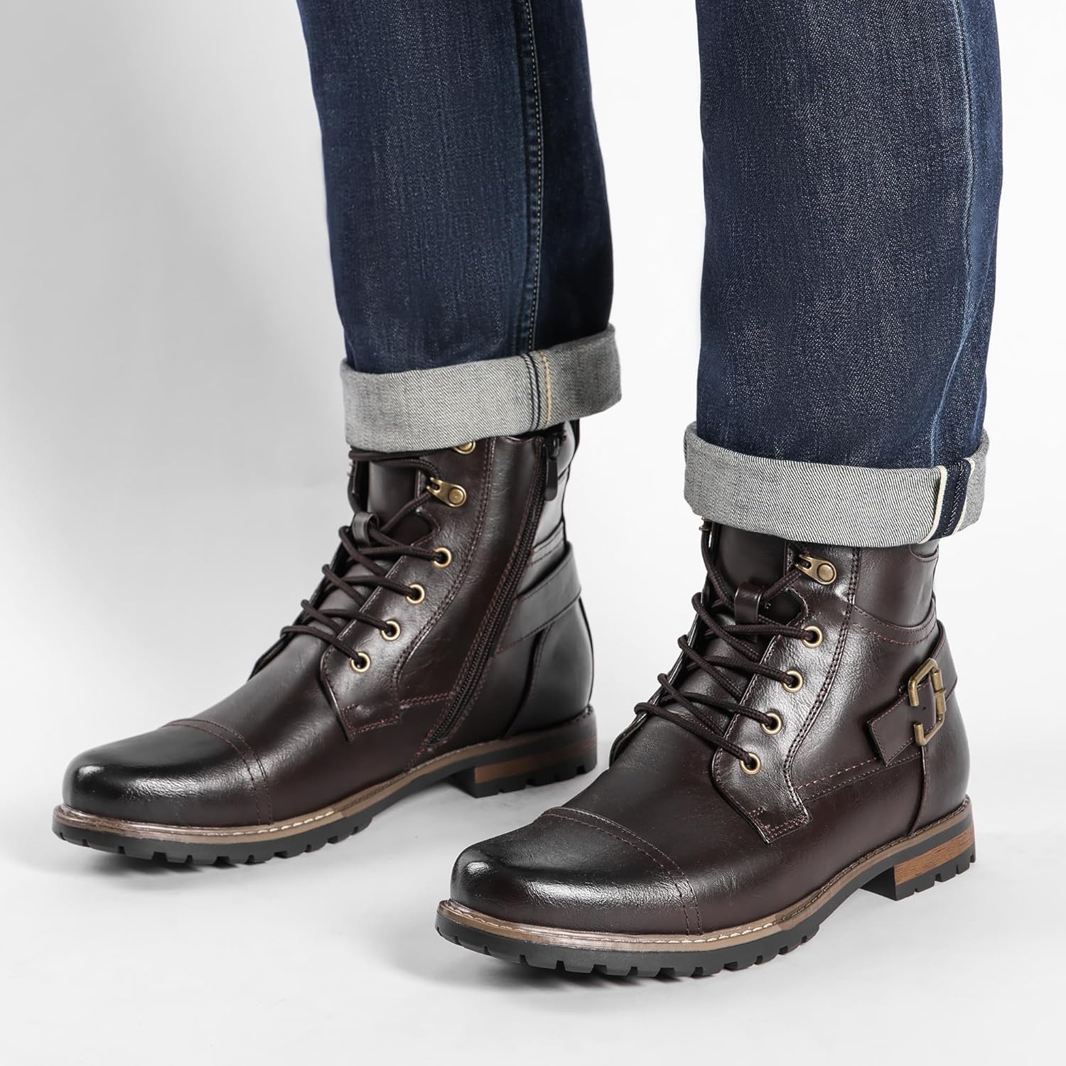 image:imageBruno Marc Mens Motorcycle Combat Boots Zipper Biker BootDark Brown3