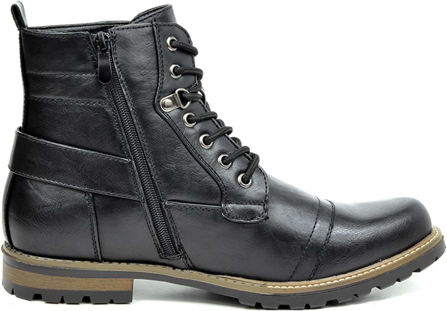 image:imageBruno Marc Mens Motorcycle Combat Boots Zipper Biker BootPu Black