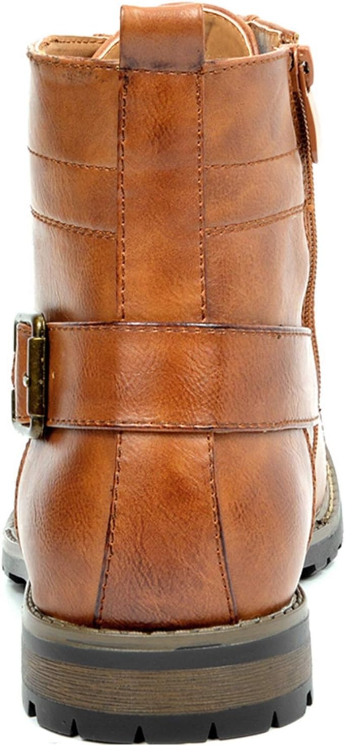 image:imageBruno Marc Mens Motorcycle Combat Boots Zipper Biker BootPu Brown