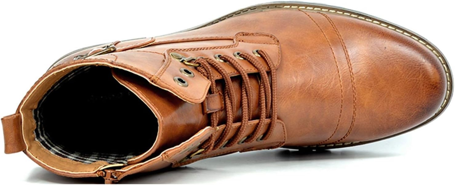 image:imageBruno Marc Mens Motorcycle Combat Boots Zipper Biker BootPu Brown