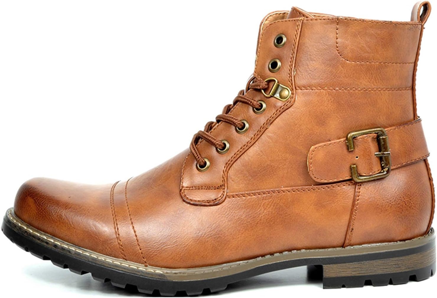 image:imageBruno Marc Mens Motorcycle Combat Boots Zipper Biker BootPu Brown