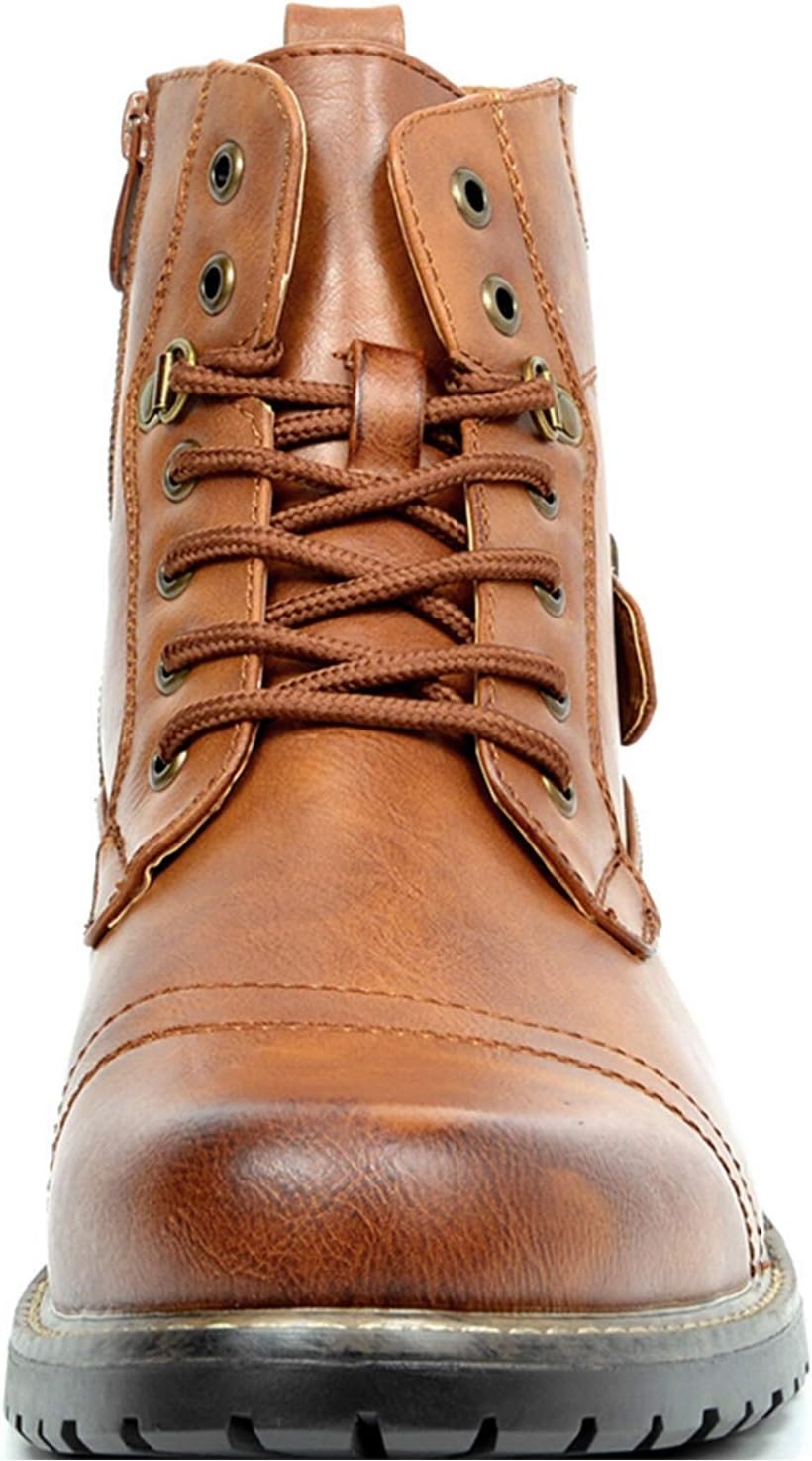 image:imageBruno Marc Mens Motorcycle Combat Boots Zipper Biker BootPu Brown
