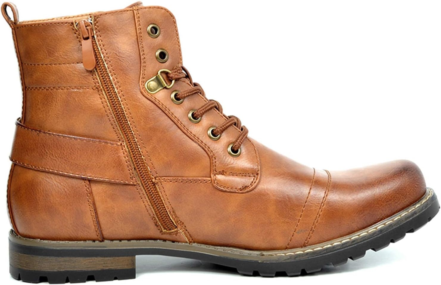 image:imageBruno Marc Mens Motorcycle Combat Boots Zipper Biker BootPu Brown