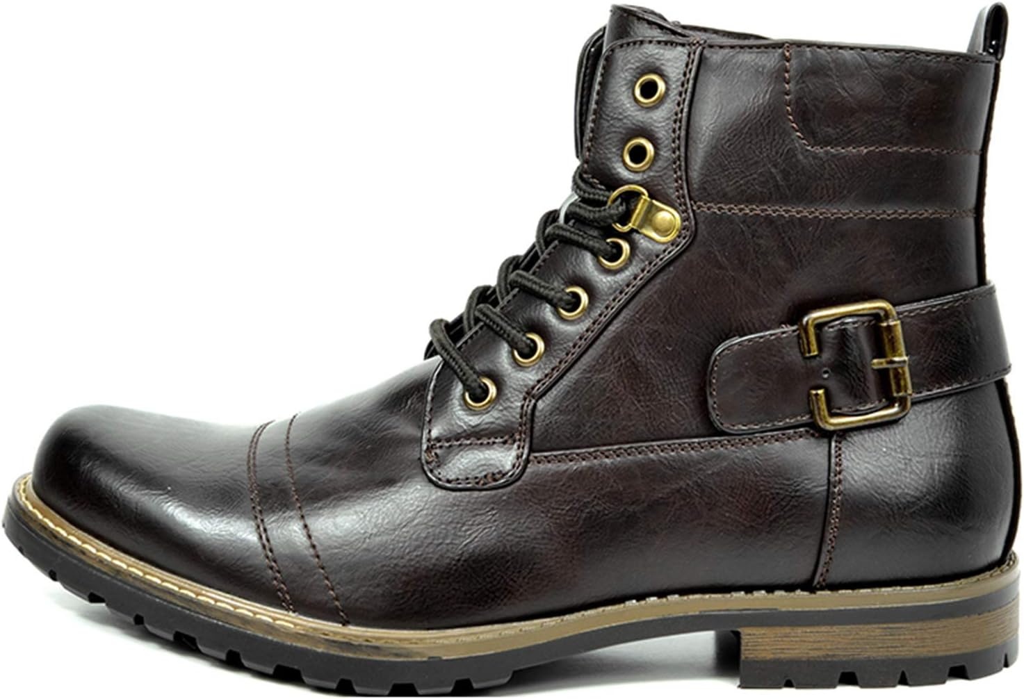 image:imageBruno Marc Mens Motorcycle Combat Boots Zipper Biker BootPu Dark Brown