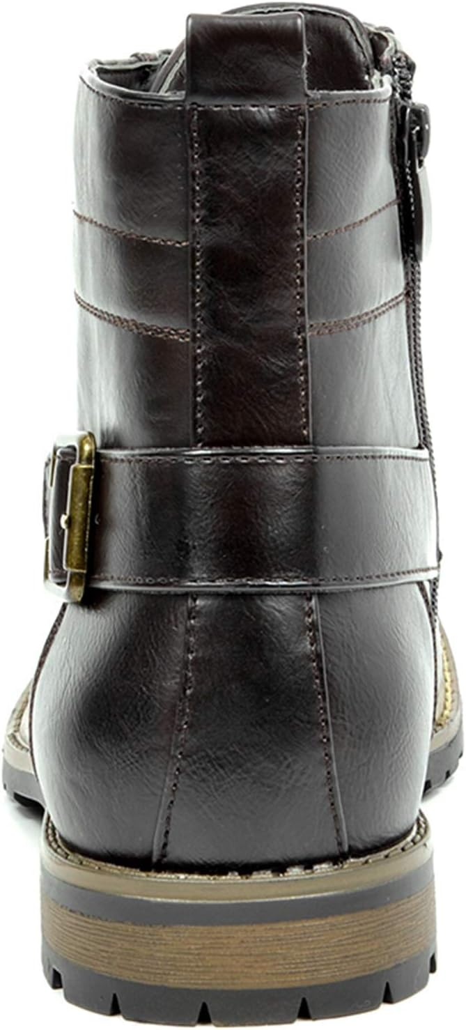 image:imageBruno Marc Mens Motorcycle Combat Boots Zipper Biker BootPu Dark Brown