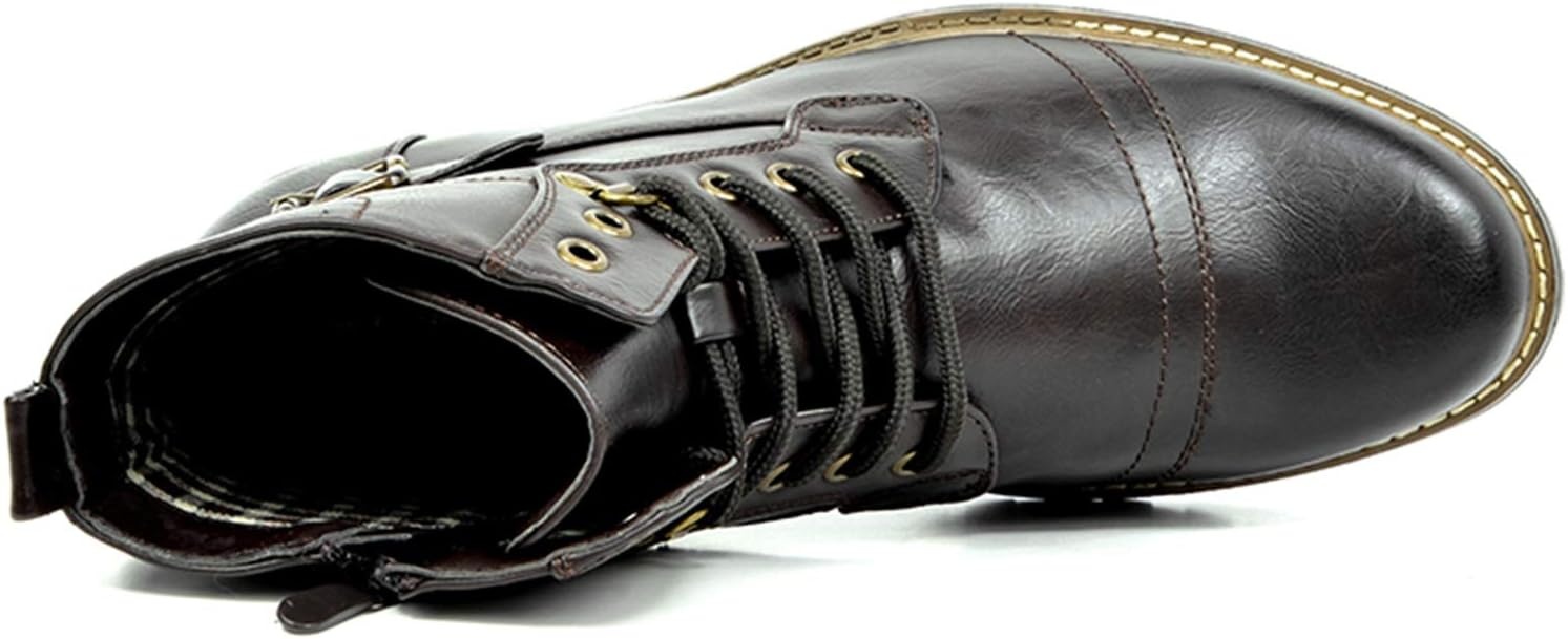 image:imageBruno Marc Mens Motorcycle Combat Boots Zipper Biker BootPu Dark Brown
