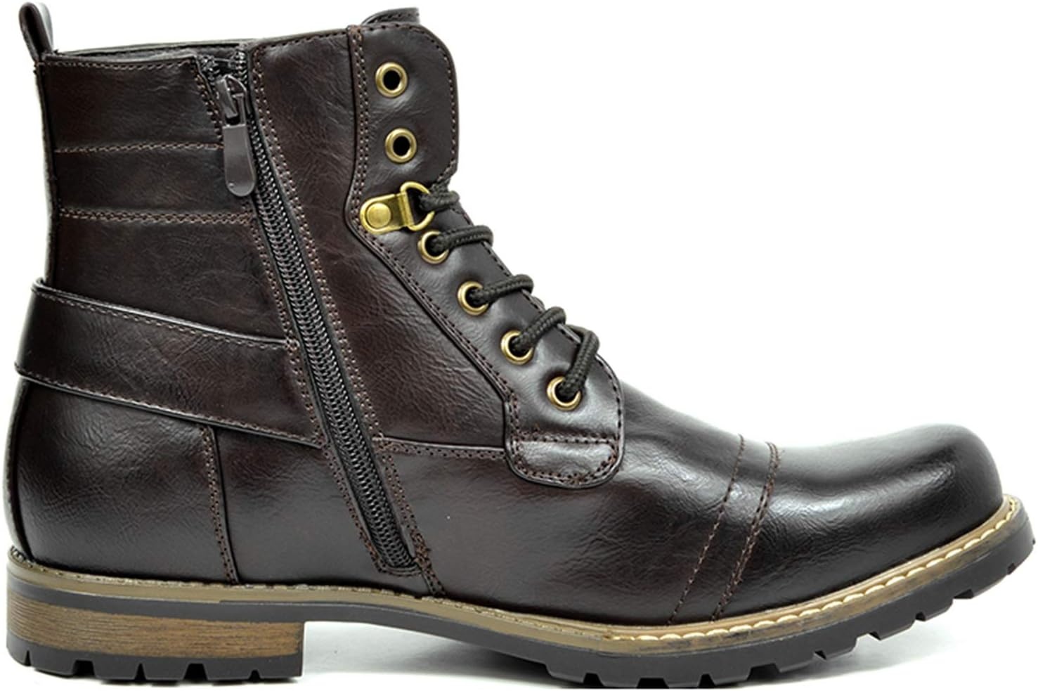 image:imageBruno Marc Mens Motorcycle Combat Boots Zipper Biker BootPu Dark Brown
