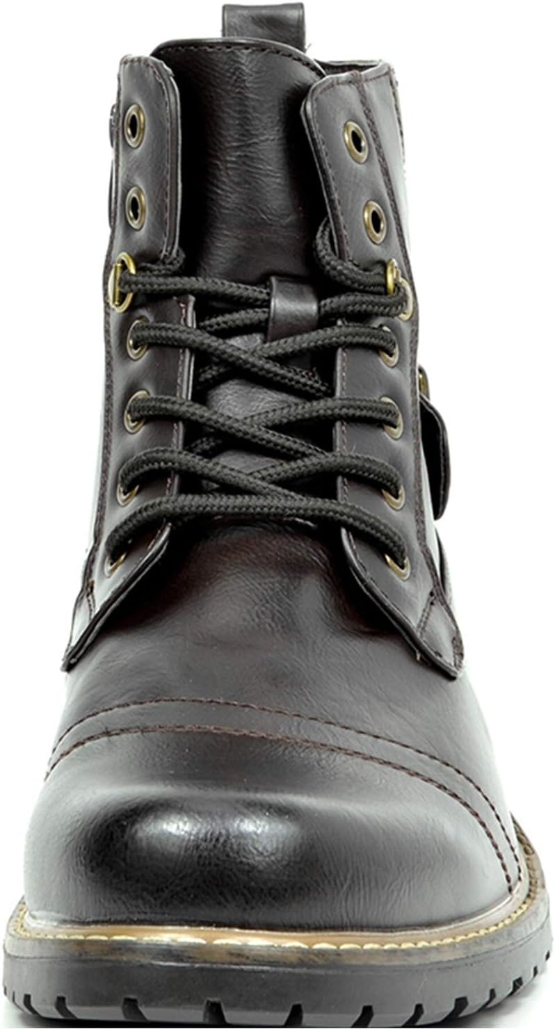 image:imageBruno Marc Mens Motorcycle Combat Boots Zipper Biker BootPu Dark Brown