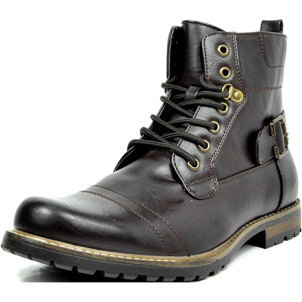 image:imageBruno Marc Mens Motorcycle Combat Boots Zipper Biker BootPu Dark Brown